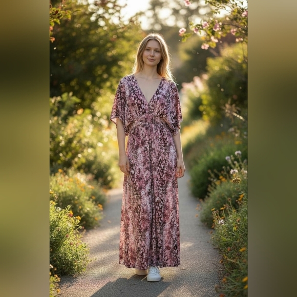 NEW LOVESTICH, WINE , BLUSH  SNAKE PRINT, FALL MAXI DRESS SIZE S/M - Picture 1 of 6